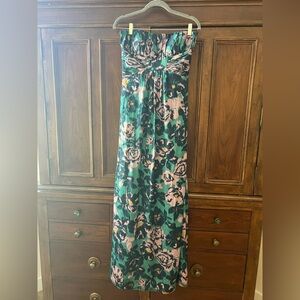 BCBG Paris Green, Navy and Pink Floral Maxi Dress